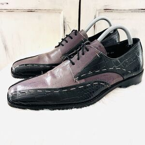 Stacy Adams Black & Taupe Gray Faux Crocodile Skin Mens Oxford Dress Shoes 8.5M